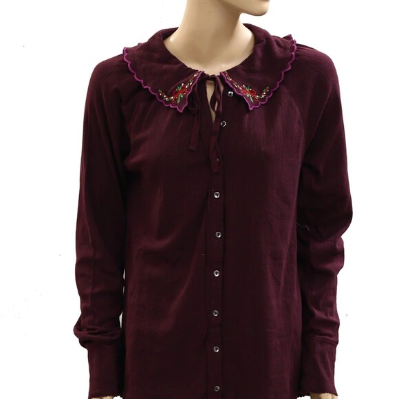 Free People Juniper Long Sleeve Cardi Top Buttondown Embroidered XL NEW 284594 - Picture 5 of 7